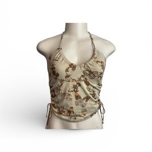 Tan Brown Butterfly Halter Top